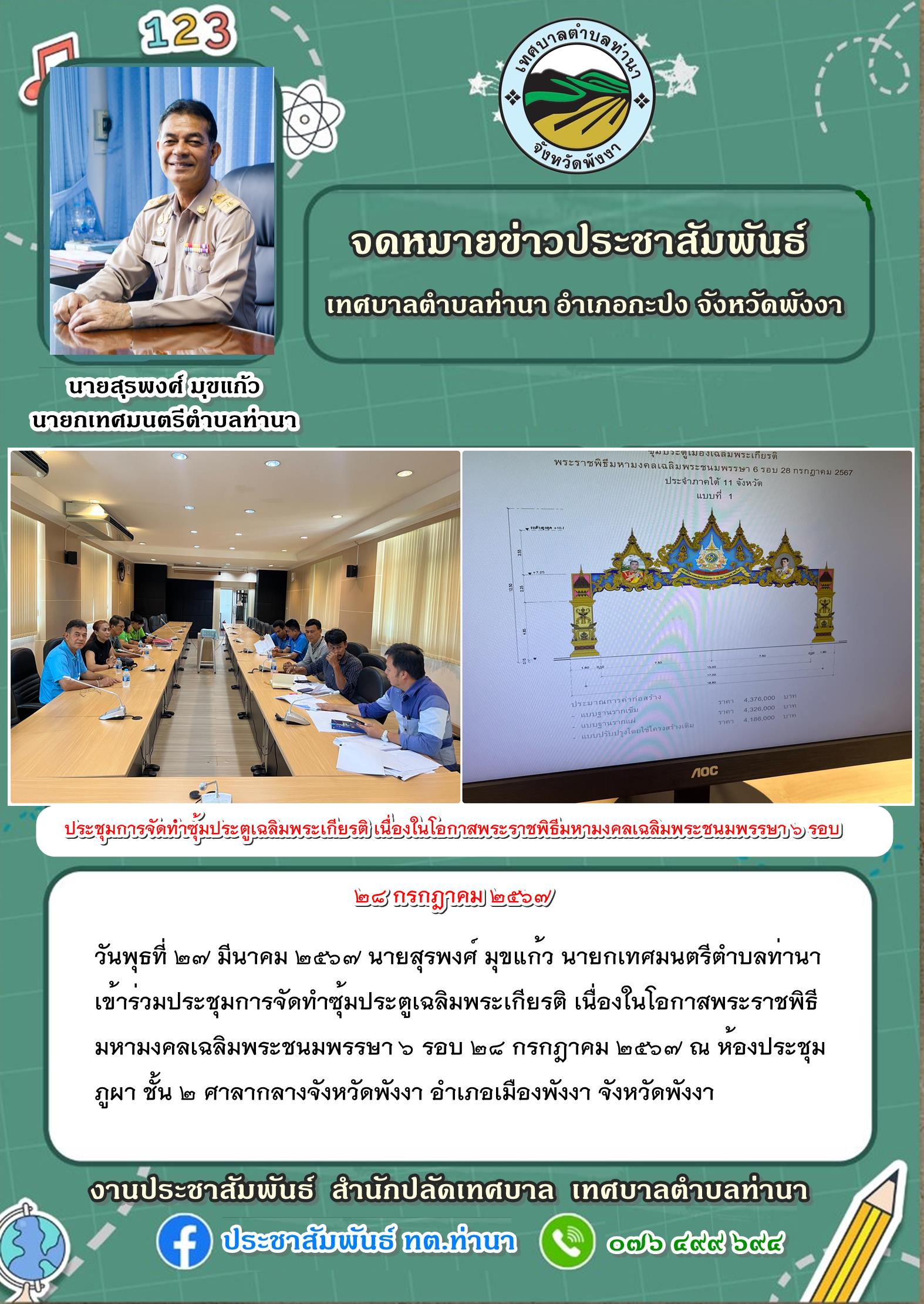 ประชุมการจัดทำซุ้มประตูเฉลิมพระเกียรติ เนื่องในโอกาสพระราชพิธีมหามงคลเฉลิมพระชนมพรรษา ๖ รอบ ๒๘ กรกฎาคม ๒๕๖๗